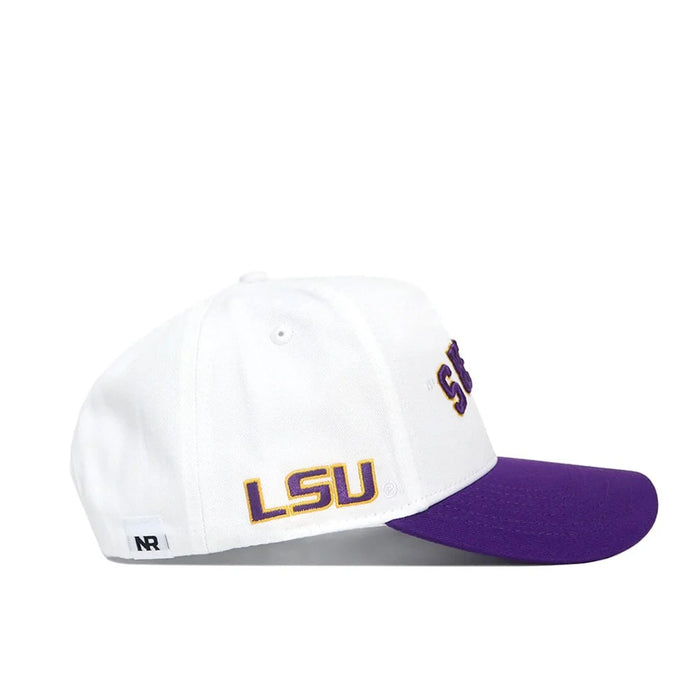 LSU Tigers No Rivals Upside Down Tigers Adjustable Hat - White / Purple