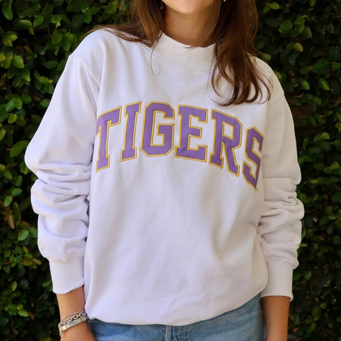 LSU Tigers Nola Mercantile Tigers Arch Varsity Mockneck Sweatshirt - White
