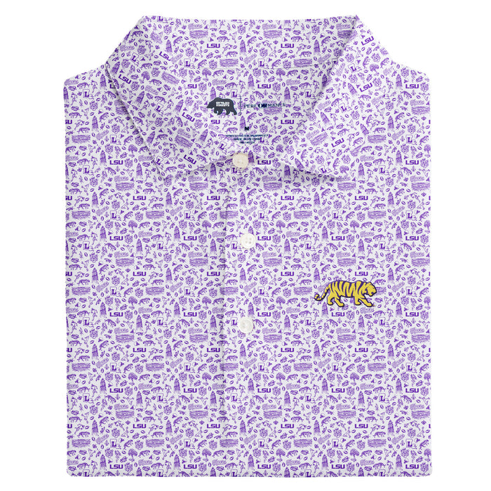 LSU Tigers Onward Reserve Icons Printed Performance Stretch Polo - White