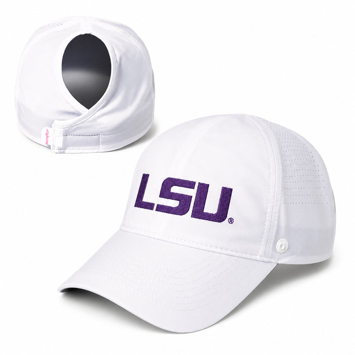 LSU Tigers Ponyflo Feather-Light Women's Perforated Performance Ponytail Hat - White