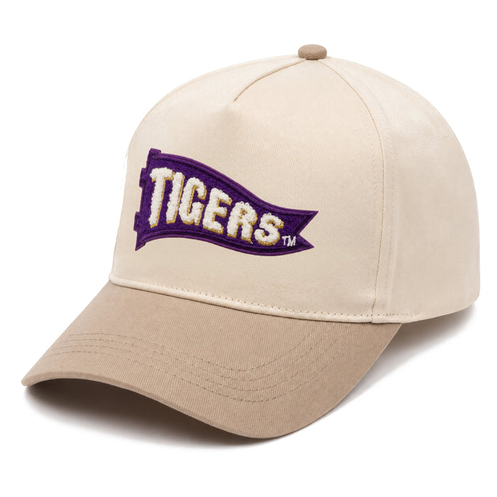 LSU Tigers Ponyflo Flag Banner Applique Women's Two-Tone 5-Panel Ponytail Hat - Beige