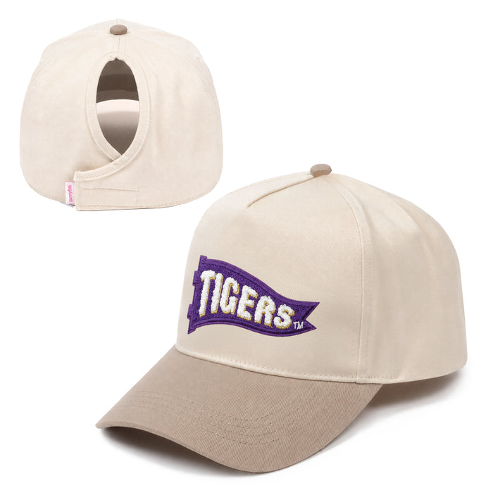 LSU Tigers Ponyflo Flag Banner Applique Women's Two-Tone 5-Panel Ponytail Hat - Beige