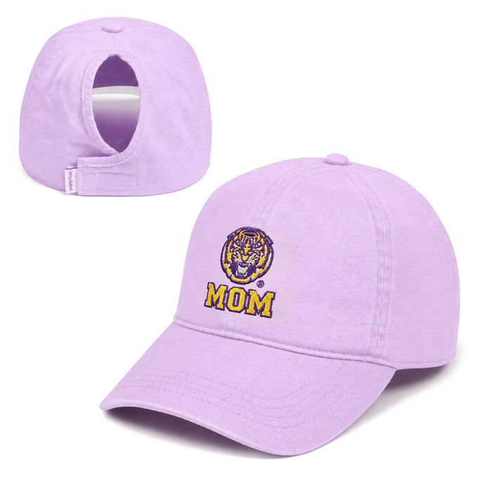 LSU Tigers Ponyflo Mom Vintage Wash Cotton Ponytail Hat - Lavender