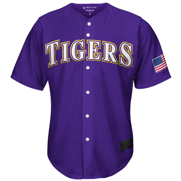 LSU Tigers ProSphere Baseball Adult Full-Button Sublimated Jersey - Purple