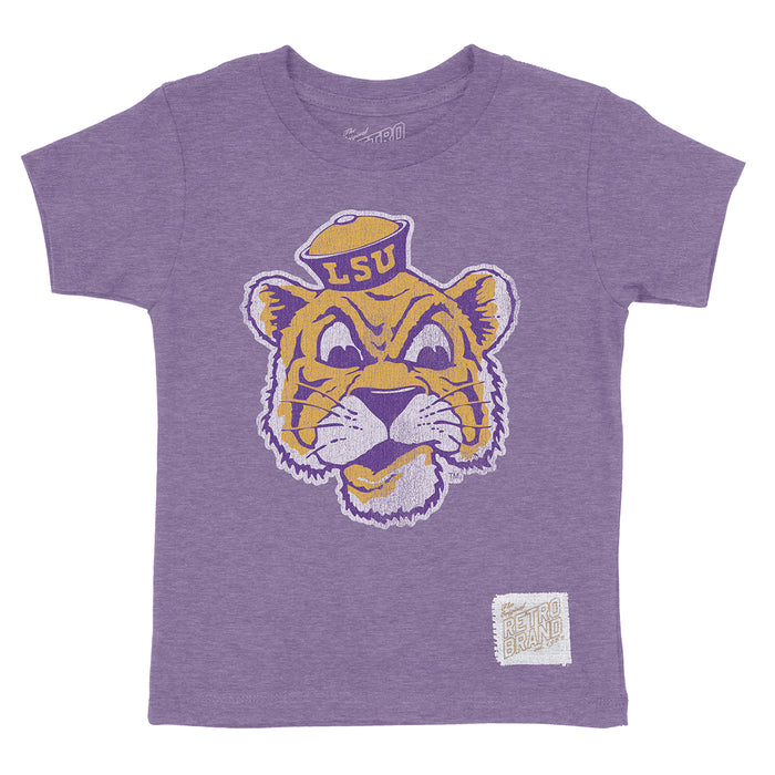 LSU Tigers Retro Brand Beanie Mike Kids Tri-Blend T-Shirt - Purple