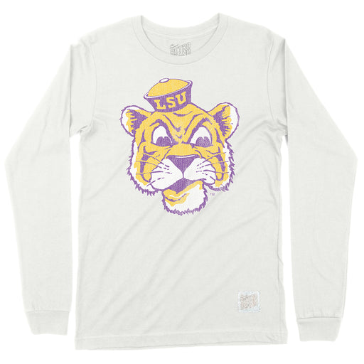 LSU Tigers Retro Brand Beanie Mike Long Sleeve Tri-Blend T-Shirt - Off White
