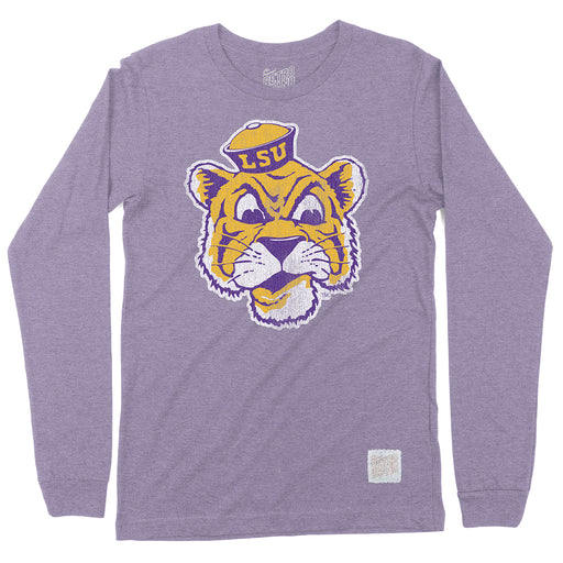 LSU Tigers Retro Brand Beanie Mike Long Sleeve Tri-Blend T-Shirt - Purple