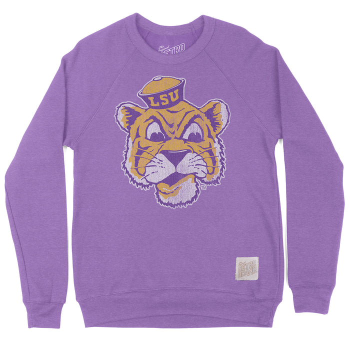 LSU Tigers Retro Brand Beanie Mike Crewneck Sweatshirt - Purple