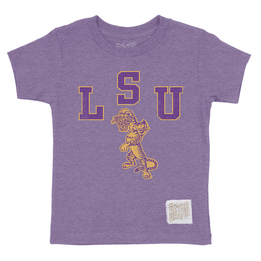 LSU Tigers Retro Brand Dunking Tiger Basketball Toddler / Kids Tri-Blend T-Shirt - Purple