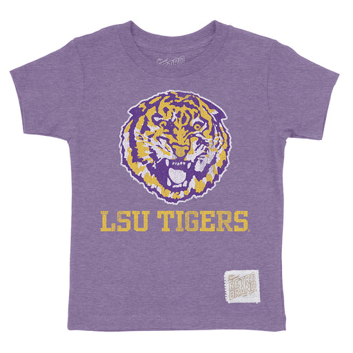 LSU Tigers Retro Brand Round Vault Tigers Text Kids Tri-Blend T-Shirt - Purple