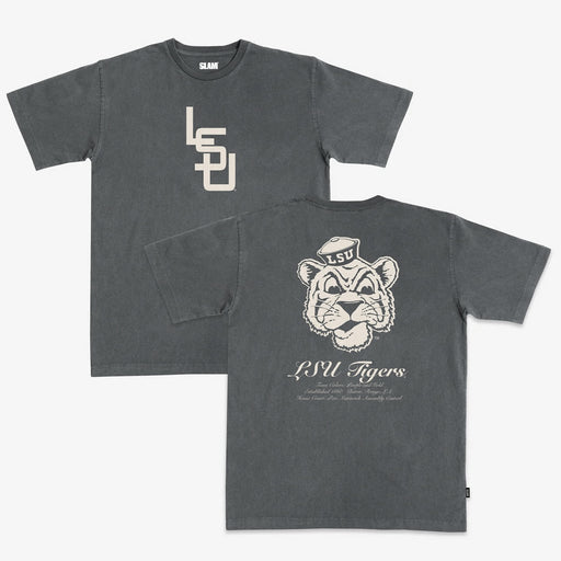 LSU Tigers SLAM Vault Interlock Beanie Script Heavy Weight T-Shirt - Charcoal