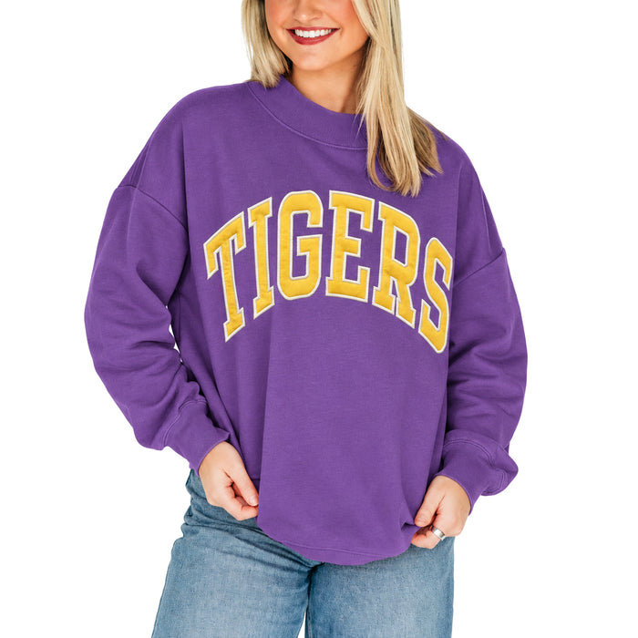 LSU Tigers Scarlet & Gold The Madi Tigers Arched Varsity Neck Mock Sweatshirt - Purple
