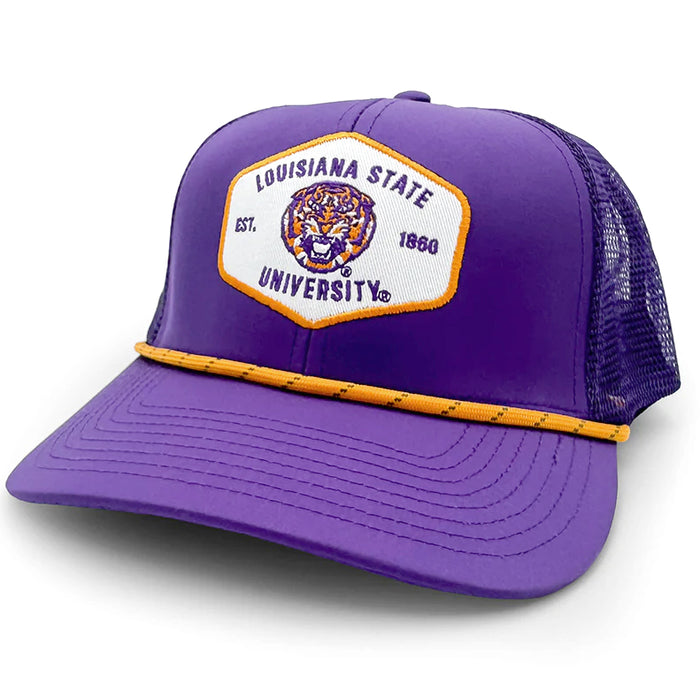 LSU Tigers Section 103 Hexagon Patch Six-Panel Mesh Rope Trucker Hat - Purple