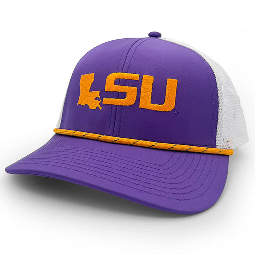 LSU Tigers Section 103 State Trucker Six-Panel Mesh Rope Trucker Hat - Purple / White