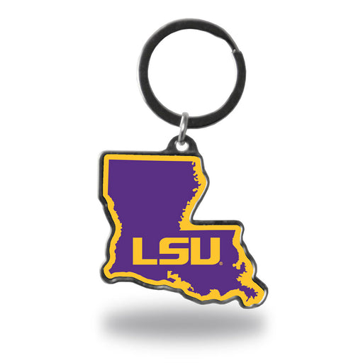 LSU Tigers State Silhouette Metal Keychain - Purple