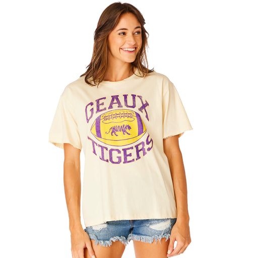 LSU Tigers Stewart Simmons Football Geaux Tigers Distressed Boyfriend T-Shirt - Natural