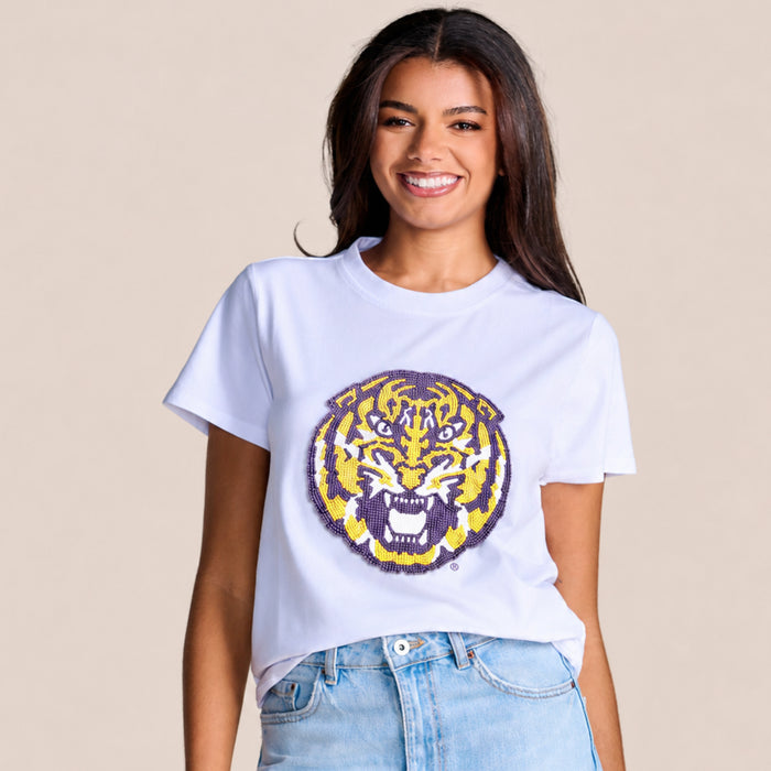 LSU Tigers Stewart Simmons Mascot Beaded T-Shirt - White