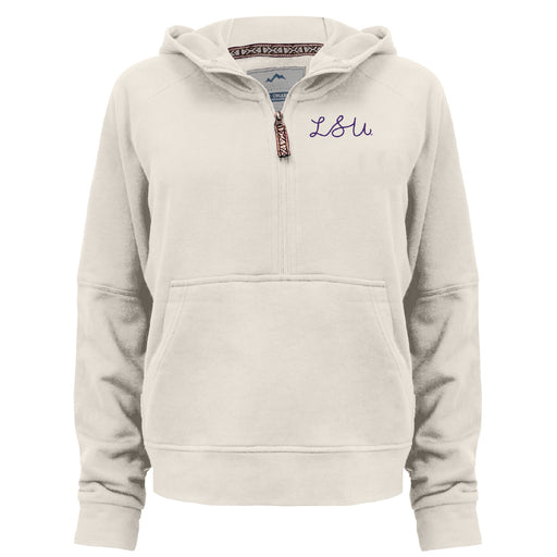 LSU Tigers Summit Chainstitch Script Vintage Terry Hooded 1/4 Zip Pullover - Cream