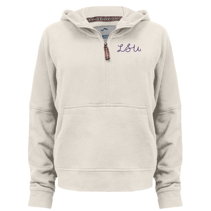 LSU Tigers Summit Chainstitch Script Vintage Terry Hooded 1/4 Zip Pullover - Cream