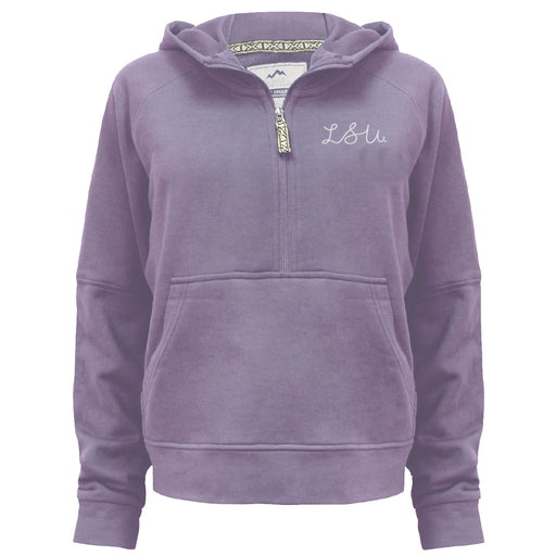 LSU Tigers Summit Chainstitch Script Vintage Terry Hooded 1/4 Zip Pullover - Vintage Purple