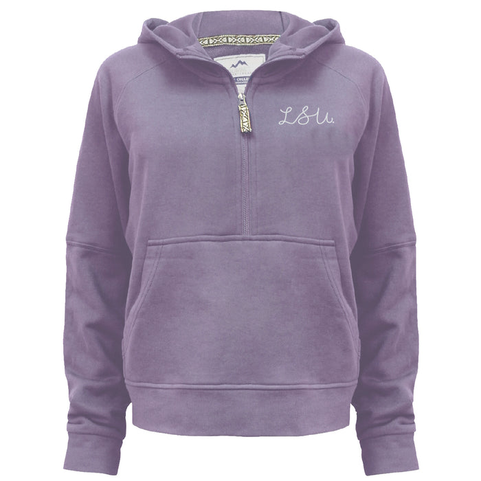 LSU Tigers Summit Chainstitch Script Vintage Terry Hooded 1/4 Zip Pullover - Vintage Purple