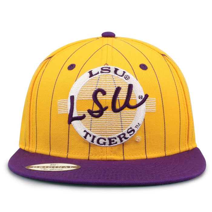 LSU Tigers The Game Retro Circle 90's Pinstripe High Profile Snapback Hat - Gold / Purple