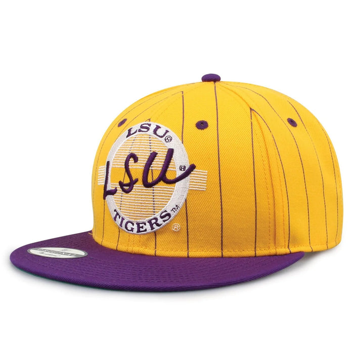 LSU Tigers The Game Retro Circle 90's Pinstripe High Profile Snapback Hat - Gold / Purple