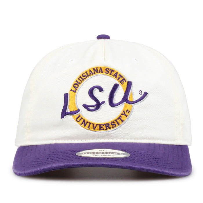 LSU Tigers The Game Retro Circle Two-Tone 5-Panel Snapback Hat - Ivory / Purple