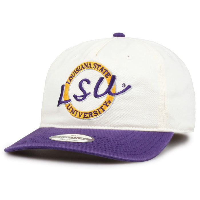 LSU Tigers The Game Retro Circle Two-Tone 5-Panel Snapback Hat - Ivory / Purple