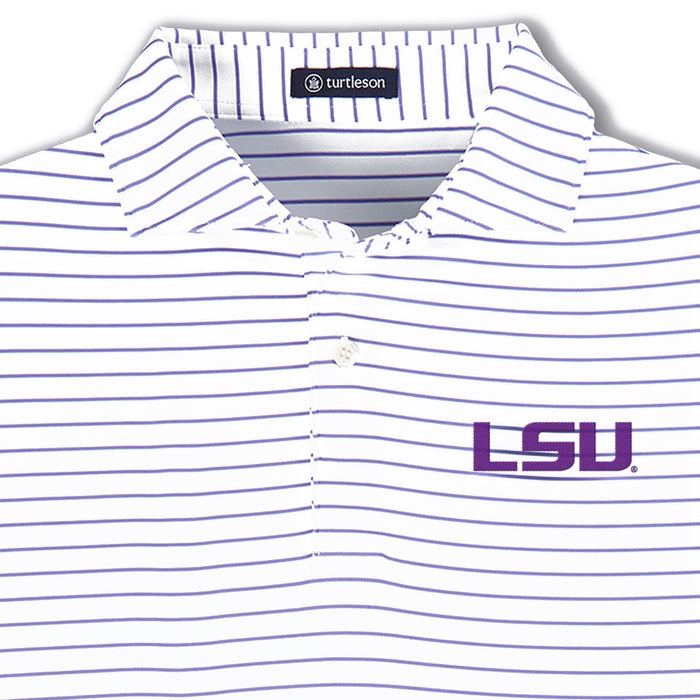 LSU Tigers Turtleson Broad Stripe Performance Polo - Viola / White