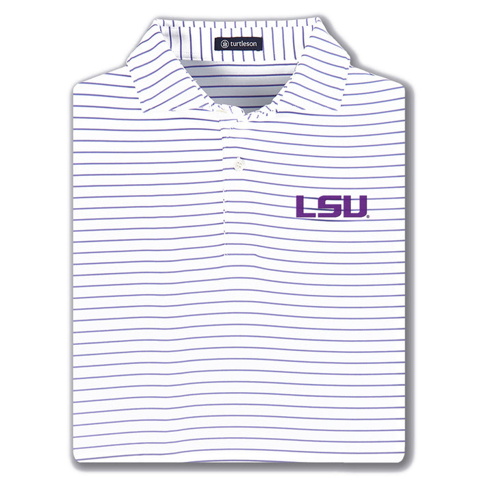 LSU Tigers Turtleson Broad Stripe Performance Polo - Viola / White