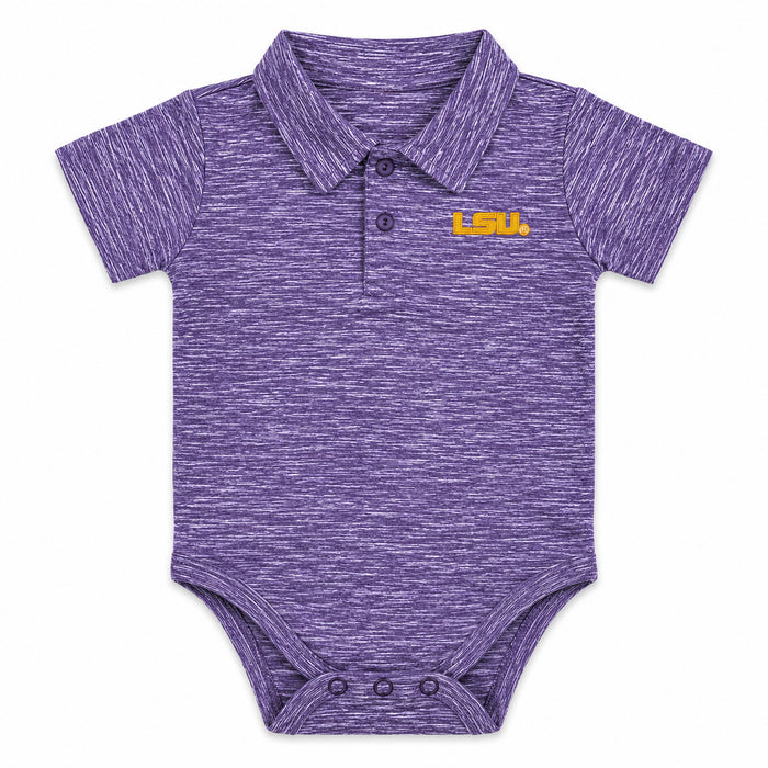 LSU Tigers Two Feet Ahead Infant Spacedye Performance Creeper Polo Onesie - Purple