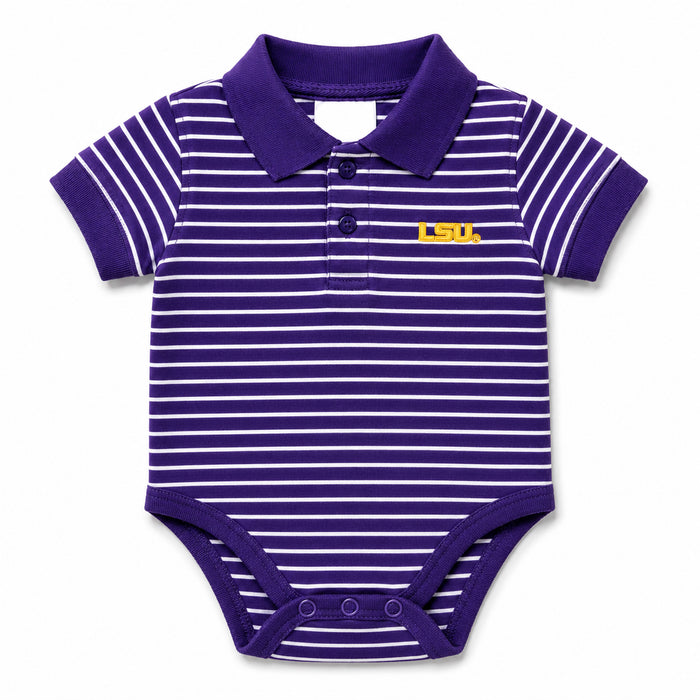 LSU Tigers Two Feet Ahead Infant Stripe Jersey Creeper Polo Onesie - Purple