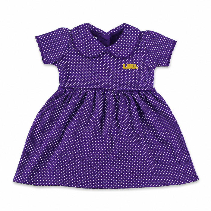 LSU Tigers Two Feet Ahead Kids Peter Pan Polka Dot Dress - Purple