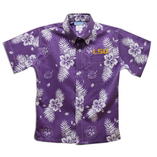 LSU Tigers Vive La Fette Hawaiian Kids Short Sleeve Shirt - Purple