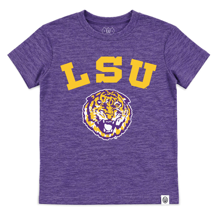 LSU Tigers Wes & Willy Round Vault Arch Cloudy Yarn Kids Short Sleeve T-Shirt - Purple