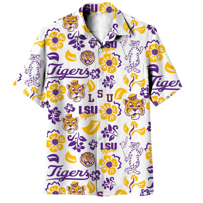 LSU Tigers Wes & Willy Short Sleeve College Vault Throwback Floral Shirt - White