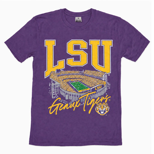 LSU Tigers Where I'm From Football Stadium Arch Tri-Blend T-Shirt - Purple