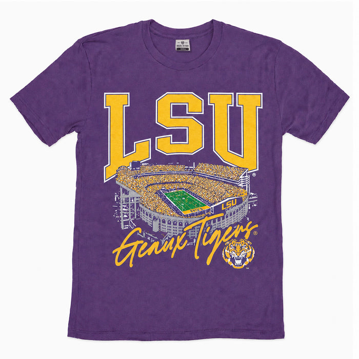 LSU Tigers Where I'm From Football Stadium Arch Tri-Blend T-Shirt - Purple