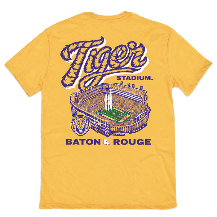 LSU Tigers Where I'm From Football Stadium Script Tri-Blend T-Shirt - Gold