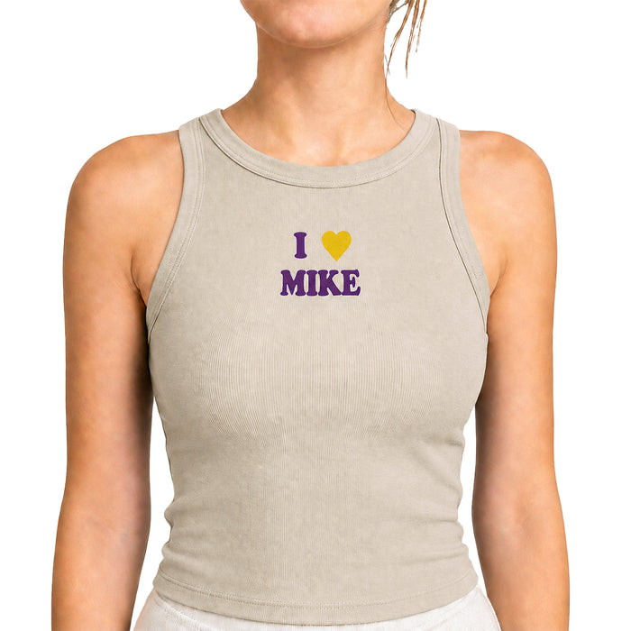 LSU Tigers Where I'm From I Love Mike Women's High Neck Ribbed Tank - Beige