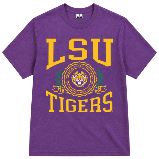 LSU Tigers Where I'm From Tiger Head Laurel Seal Tri-Blend T-Shirt - Purple