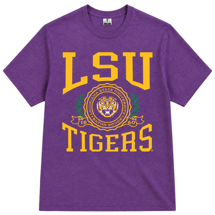 LSU Tigers Where I'm From Tiger Head Laurel Seal Tri-Blend T-Shirt - Purple