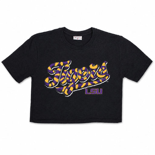 LSU Tigers Where I'm From Tigers Script Tri-Blend Crop T-Shirt - Black