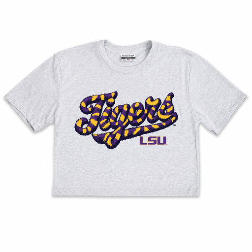 LSU Tigers Where I'm From Tigers Script Tri-Blend Crop T-Shirt - Light Grey