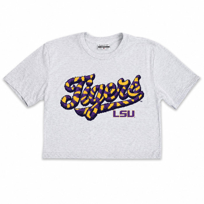 LSU Tigers Where I'm From Tigers Script Tri-Blend Crop T-Shirt - Light Grey