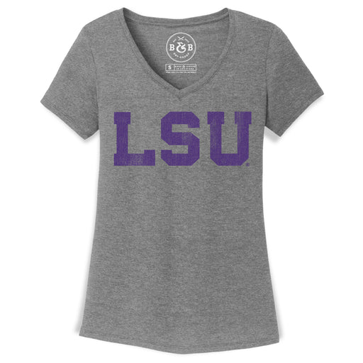 LSU Tigers Women's Athletic Block V-Neck T-Shirt - Grey