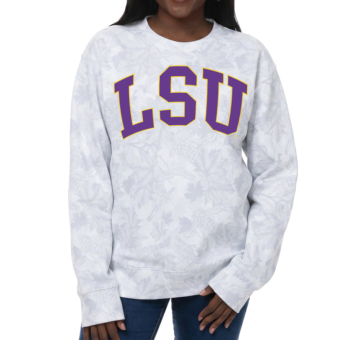 LSU Tigers ZooZatZ Arch Earth Camo Women's Crewneck Sweatshirt - Grey