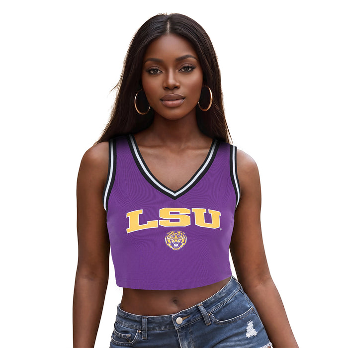 LSU Tigers ZooZatZ Arch Tiger Head V-Neck Layup Tank - Purple