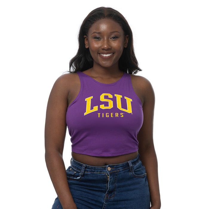 LSU Tigers ZooZatZ Arched LSU Tigers 1st Down Crop Tank - Purple